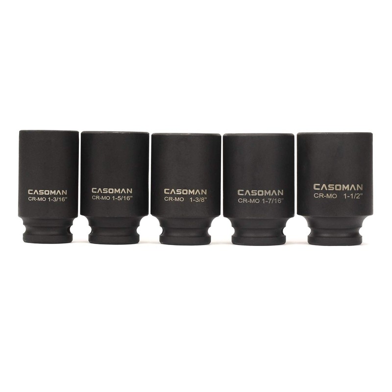 CASOMAN 1/2-Inch Drive Deep Spindle Axle Nut Impact Socket Set,