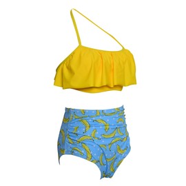 Rosiika Traje de baño de dos piezas para niñas y niños, conjunto de bikini con volantes, traje de baño Falbala, Amarillo + plátano., 7-8 Años