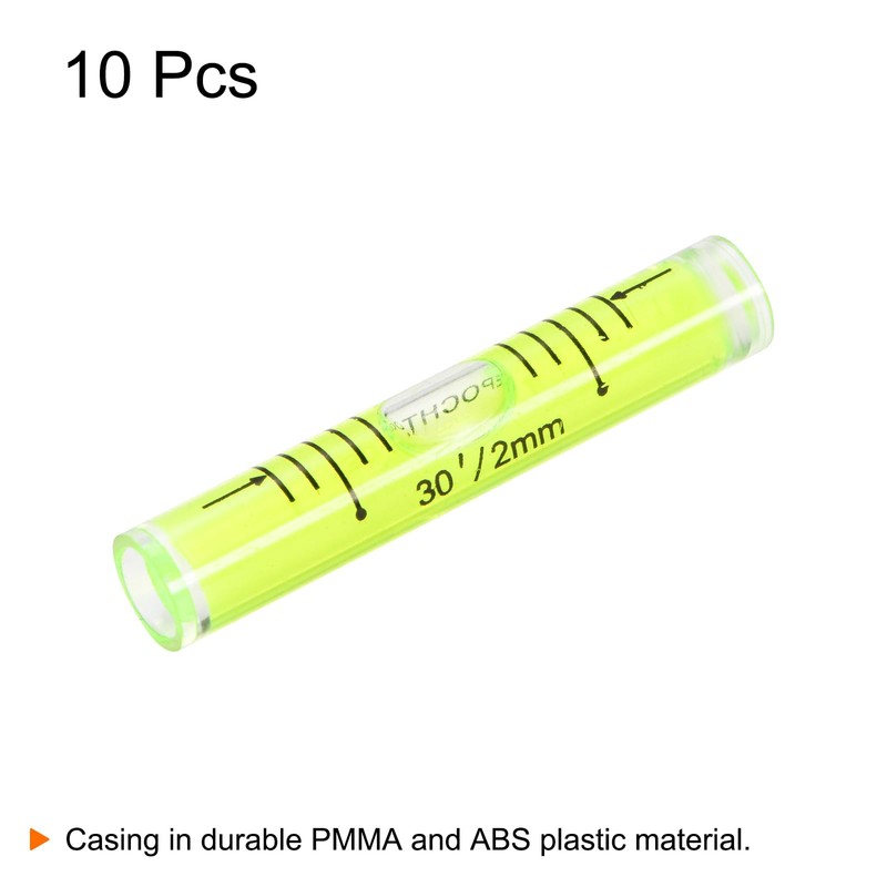 sourcing map 10pcs Small Cylindrical Bubble Level Vials 9x50mm PMMA