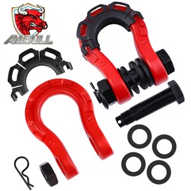 AMBULL Shackles Upgrade 3/4" D Ring Shackle (2 Pack) 70,000 lbs Break Strength with 7/8" Pin, Isolator and Washer Kits for Use with Tow Strap, Winch, Off-Road Truck Vehicle Recovery, Red