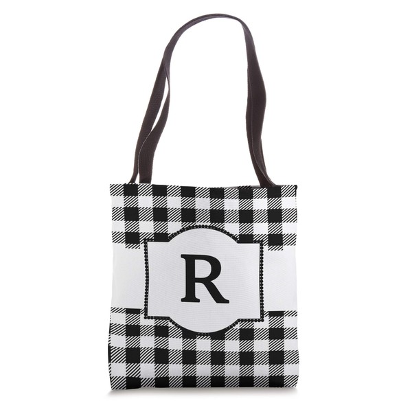 Black and White Buffalo Plaid Monogram Letter R Initial Gift