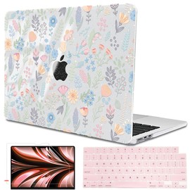LCMOCICO Compatible with 2025 MacBook Air 13.6 inch Case M4 A3240 Cover, Shiny Pattern Plastic Hard Shell Case Keyboard Skin for Mac Air 13.6 M2 A2681 M3 A3113 2024-2022 Release, Starry Sky Flowers