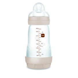MAM Easy Start Anti-Kolik-Fläschchen für Babys im Alter von 2-4 Monaten, 260 ml mit Sauger Fluss 2 für 2+ Monate, aus SkinSoft Silikon, bio-kreisförmig, weiß