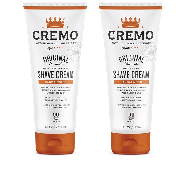 Cremo Barber Grade Sandalwood Shave Cream, Astonishingly Superior Ultra-Slick Shaving Cream Fights Nicks, Cuts And Razor Burn, 6 Fl Oz (2 Pack)