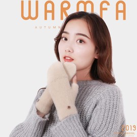 YLYMWJ Winter Knitted Convertible Fingerless Gloves for Women Girls Fluffy Warm Flip Top Mittens Flexible Wool Cotton Thermal Gloves