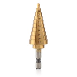 Saipor 4-22 mm Step Drill HSS Cone Drill Bit 6.35 mm Hex Shank Titanium Coated Step Drill Bit for Wood Plastic etc