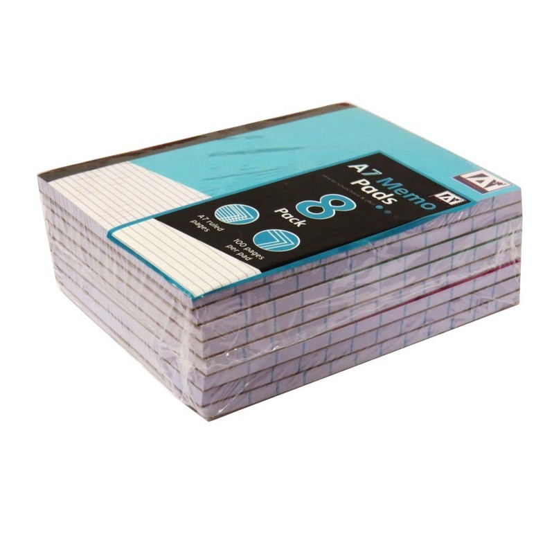 A7 Memo Notepads, Pack of 8 - Each 100 Pages,