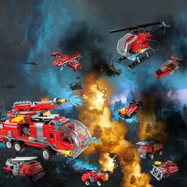 QLT City Fire Truck Building Kit for Children from 6-12 Years, City Fire Truck 8-in-1 Clamping Building Blocks, Helicopter Toys Building Sets (313 Pieces)