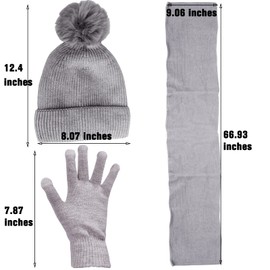 Winter Beanie Hat Scarf and Gloves Set for Women Girls, Winter Soft Warm Thick Fleece Lined Knit Hat with Pompom, Gloves and Scarf for Girls