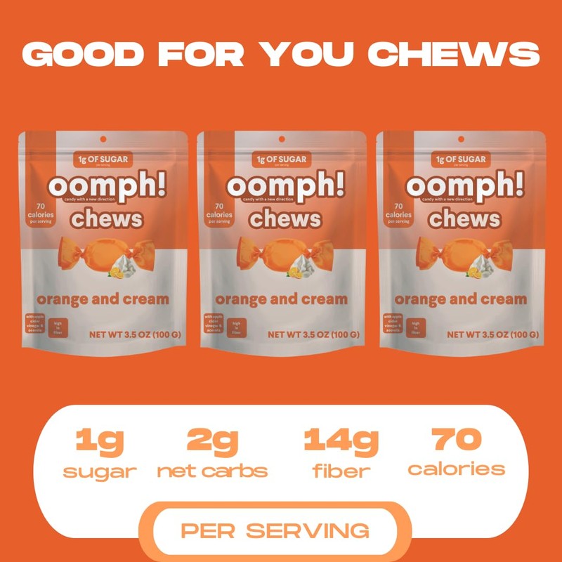 Oomph! Sweets Orange & Cream Low Sugar Taffy, High Fiber