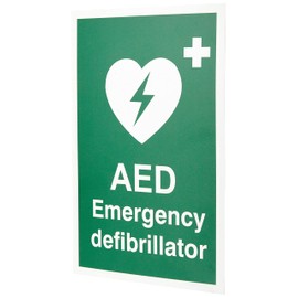 Seco AED Emergency Defibrillator Sign, 200mm x 300mm - 1mm Semi Rigid Plastic, Green