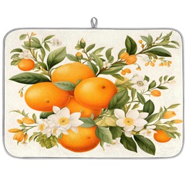 Piolysio fruit orange flower pattern Dish Drying Mat 16x18 Inch Microfiber Super Absorbent Reversible Dishes Drainer Mats Kitchen Counter Coffee Bar Drying Pad