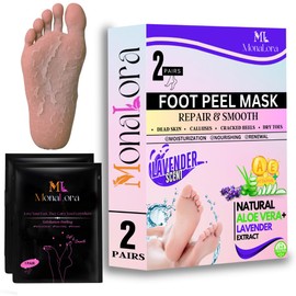 MonaLora Foot Peel Mask for Dry, Cracked Heels – Exfoliating Callus Remover with Natural Fruit Extracts – Baby Soft Feet in 1 Week – 2 Packs | Lavender Scent