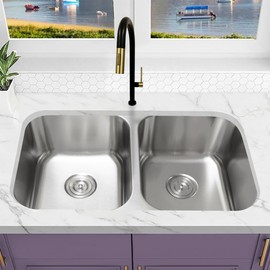 KABCO 31 Inch Stainless Steel 50/50 Double Equal Bowl Classic Kitchen Sink, Extra Thick 18 Gauge Undermount Rust Resistant, Sound and Heatproof Sink
