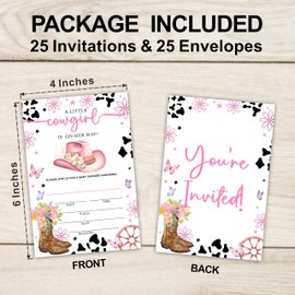 Cowgirl theme Baby Shower Invitation With Envelope, A Little Cowgirl In On The Way, Gender Reveal, Baby Announcement, Party Favor & Decorations(Set Of 25) - A10