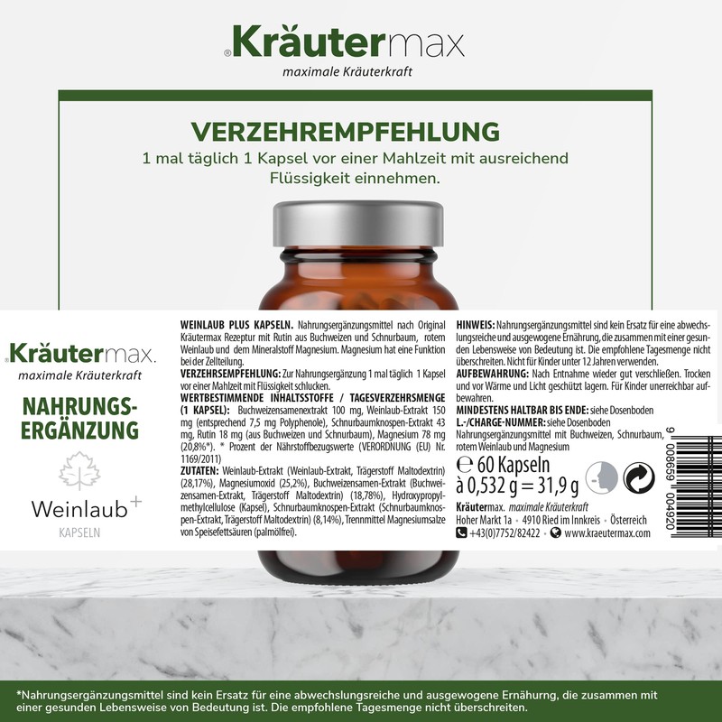 Kräutermax Red Vine Leaf Capsules High Dose Red Vine Leaf