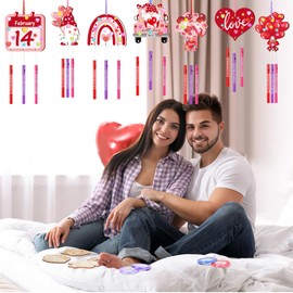 MiniInflat 24 Pack Valentine's Day Crafts Gift Set DIY Wind Chime Crafts Kit Make Your Own Heart Wooden Decoration for Valentine's Day Gifts Party Supplies