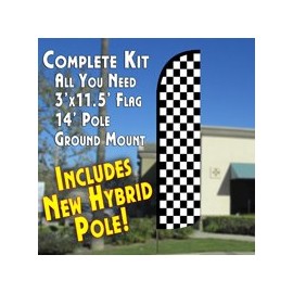Checkered Black & White Windless Feather Banner Flag Kit (Flag, Pole, & Ground Mt)
