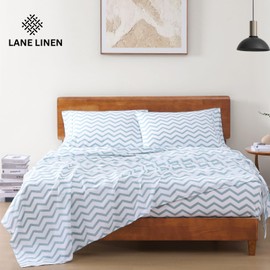 LANE LINEN Twin Size Bed Sheets, 100% Organic Cotton Twin Sheet Set, 3Pc Sheets for Twin Bed, Cooling Twin Bed Sheets Boys, Hotel Style Sheets & Pillowcases Set, Deep Pocket Sheets - Chevron