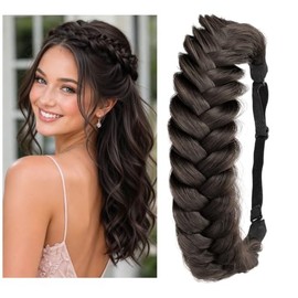 Diadema trenzada de pelo sintético clásico y ancho, trenzas desordenadas y esponjosas, accesorio de belleza para mujer