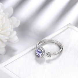 Aurora Tears Birthstone Adjustable Rings 925 Sterling Splitter Birthstone Open Ring Birth Stone Jewellery Gifts for Women and Men DR0090, Sterling Silver