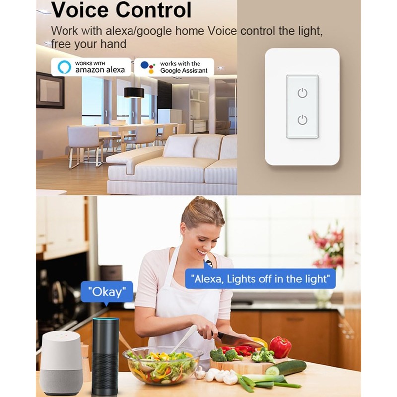 Nexete Smart Dual Light Switch, 2 in 1 Single Pole