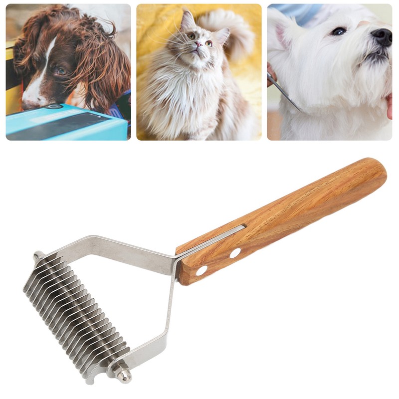 Pet Undercoat Rake Brush Double Sided Knots Removal Massage Wood