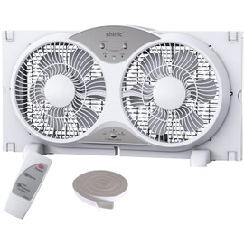 shinic Window Fan with Reversible Airflow Quiet, Twin 9" Blades, Full Remote Control, 3 Functions-3 Speeds, Bathroom Kitchen Window Exhaust Fan, Width Adjustable (From 23.5" to 37") ETL Certified