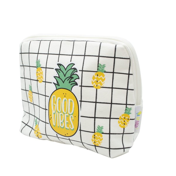 PONETTE - Ladies Girls Style Funny Teen Toiletry Bag Travel Makeup Table Pencil Case Spanish Brand, White pineapple