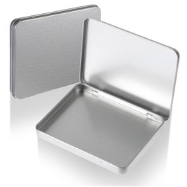 2 Pcs Rectangular Metal Tin Box with Lid 3.5 x 4.7 x 0.62'' Portable Storage Box Containers Mini Silver Storage for Drawing Pin Candies Jewelry Crafts