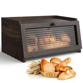 LOHASOK Bread Box for Kitchen Countertop Large Farmhouse Bread Container Bread Storage with Window Wooden Bread Holder