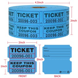 L LIKED Raffle Tickets Double Rolls 1000 Per Roll 50/50 Raffle Tickets for Events,Carnivals, Entry, Class Reward, Prizes(Blue)
