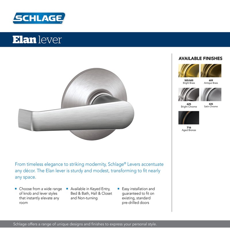 Schlage F10 ELA 626 Elan Door Lever, Hall & Closet