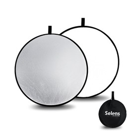 Selens Photography Reflex Board, Foldable, Diameter 60cm, Large Round Reflex Board, Reflector, Silver/White, 2-in-1, Studio Photography, Fill Light, with Carrying Case