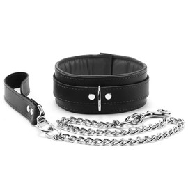 Melanie Collar Padded Metal Chain Leash Latigo Leather Lambskin Handmade Collar Leash (Small, Grey)