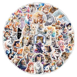 100PCS Cute Hand-Painted Cat Stickers for Journal Phone Guitar, Funny Cartoon Animals Stickers Packs, Vinyl Waterproof kitten Decals for Boys Girls Teens