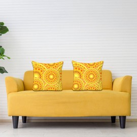 Betadistor Cushion Covers 18x18 Inches Set of 2 Decorative Throw Pillow Cover Outside for Garden Furniture Patio Couch Sofa Bed Linen Balcony 45x45cm,Yellow And Red, 501-0010