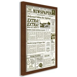 Modern Wood Newspaper Frame (Brown) Acid-Free, UV Resistant, Acrylic Plastic Front Prevents Paper from Fading Sleek Hanging Display Case for Entire Newspaper for Home or Office - 29.5x23.5