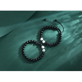 AWARDSEN Gemstone Necklace, Fashion Religion Cross Men 8 mm Natural Stone Black Matte Agate Beads Bracelet Elastic Bracelet Bangle Gift for Dad, Length:, No gemstone