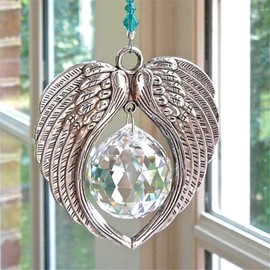 ouhoe Car Accessories Crystal Angel Wing Pendant Car Pendant Angel Wing Rearview Mirror Decoration Hanging Charm Ornaments Automobiles Interior Home Window Decor (Crystal Angel Wing Pendant) (Blue)