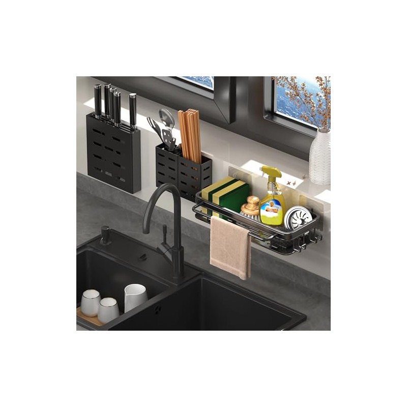 Hanging Sink Organiser, Sink Organiser with Drain Pan, Kitchen Sponge