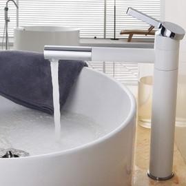 CIENCIA Tall Vessel Sink Faucet Brass Bathroom Sink Faucet Single Handle Basin Faucet with 360°Rotating Spout, Bathroom Mixer Tap White, BW61120C