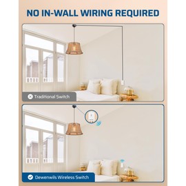 DEWENWILS Wireless Light Switch and Receiver Kit - No Wiring, 15A High Power, No Wiring, 100FT RF Range, 3 Way Remote Control Wall Switch for Lamps, Ceiling Lights, Fans, 1 Transmitter+1 Receiver