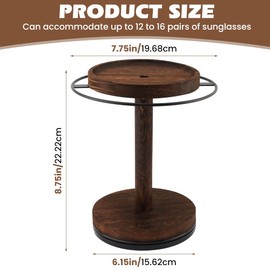 Kazheon 360° Rotating Sunglasses Organizer with Wood Tray and Base,Glasses Holder Display Rack for Multiple Sunglass Storage for Table Dresser Nightstand Desk