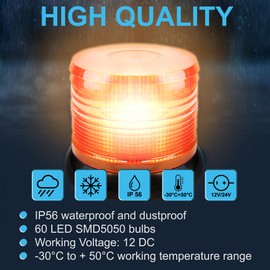 HQRP DC 12V Amber Safety Alarm Strobe LED Flash Beacon Light with Big Flat Top Magnetic Mount for The Repair Works Outdoors