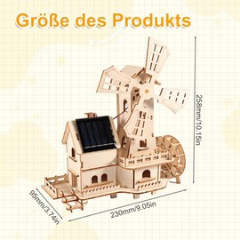 Silkwish 3D Wooden Puzzle House with Solar Windmills - DIY Wooden Kit Craft Set for Children from 8 Years and Adults - Rotating Windmill with Solar Energy Model Kit | Includes German Instructions