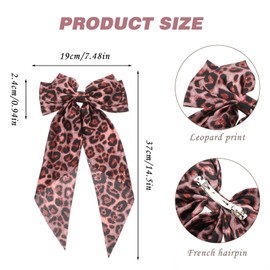 TELAIN Large Hair Clips with Bow, Elegant Satin Bow with Leopard Pattern, Long Tail for Versatile Styling, Strong Grip Without Slipping