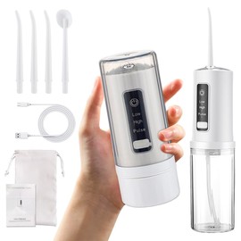 Foldable Oral Irrigator with 3 Modes, Portable Cordless Water Dental Flosser 4 Replaceable Jet Tips, 230ml Removable Water Tank for Easy Cleaning, Home & Travel Water Flossers for Teeth & Braces Care