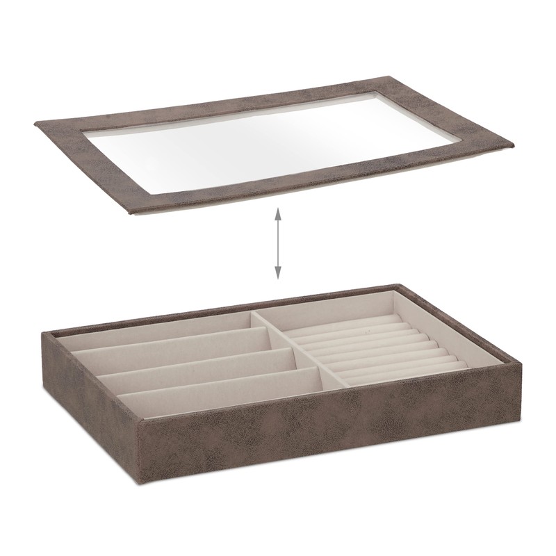 Relaxdays Leather Look Velvet Jewellery Box with Window H 5