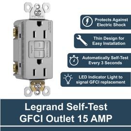 Legrand radiant 1597TRGRYCCD4 15 Amp GFCI Self Test Tamper Resistant Decorator Duplex Outlet, Gray (1 Count)